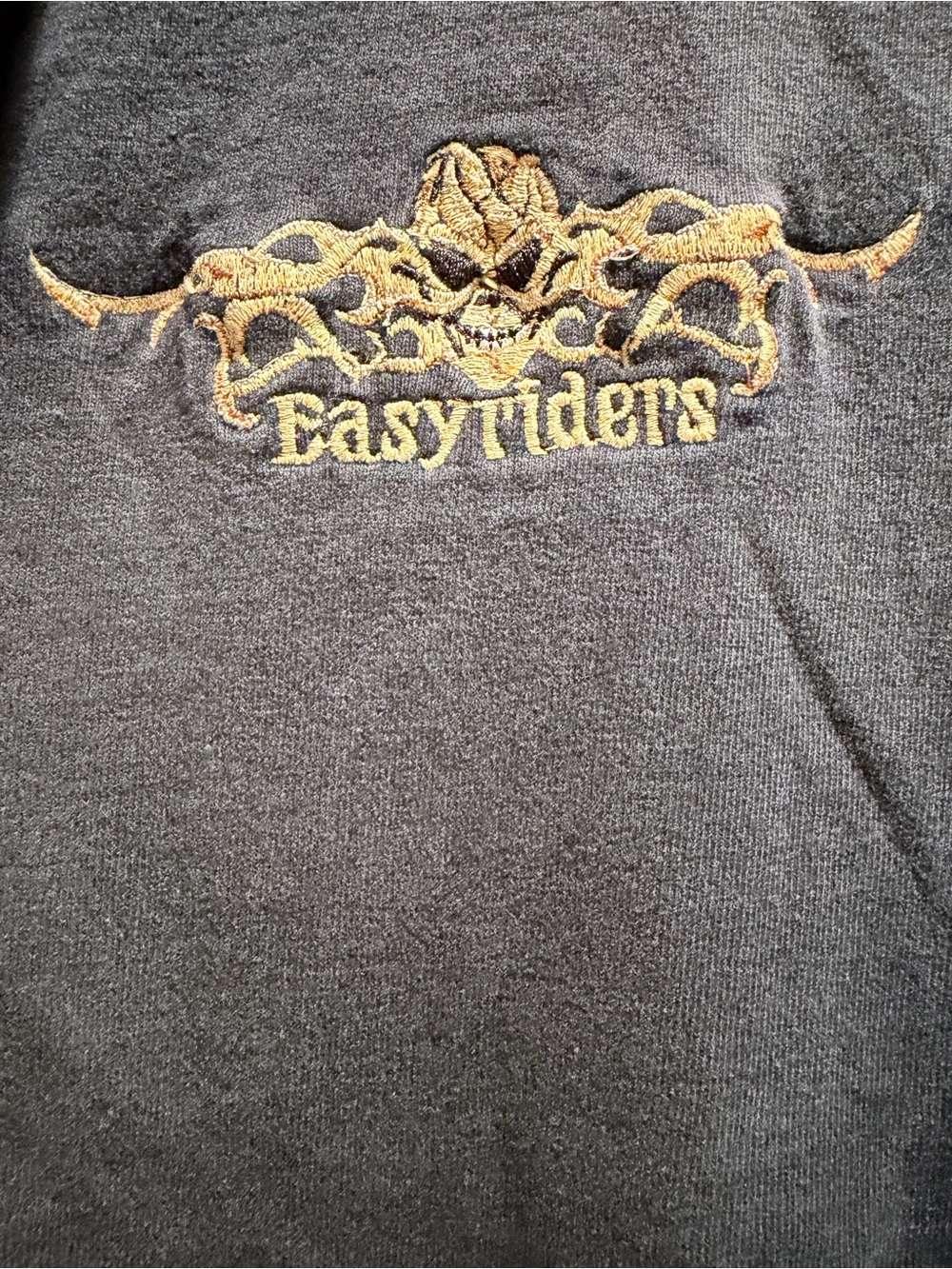 Vintage Easyriders Embroidered Skull Logo Tee - Black with Gold Stitching size L
